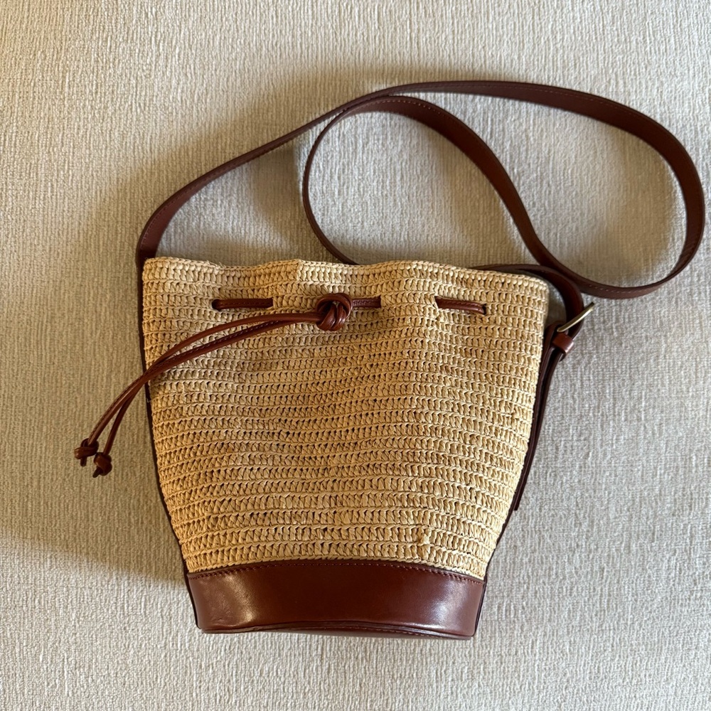 Sezane Mini Farrow Raphia Bucket Bag